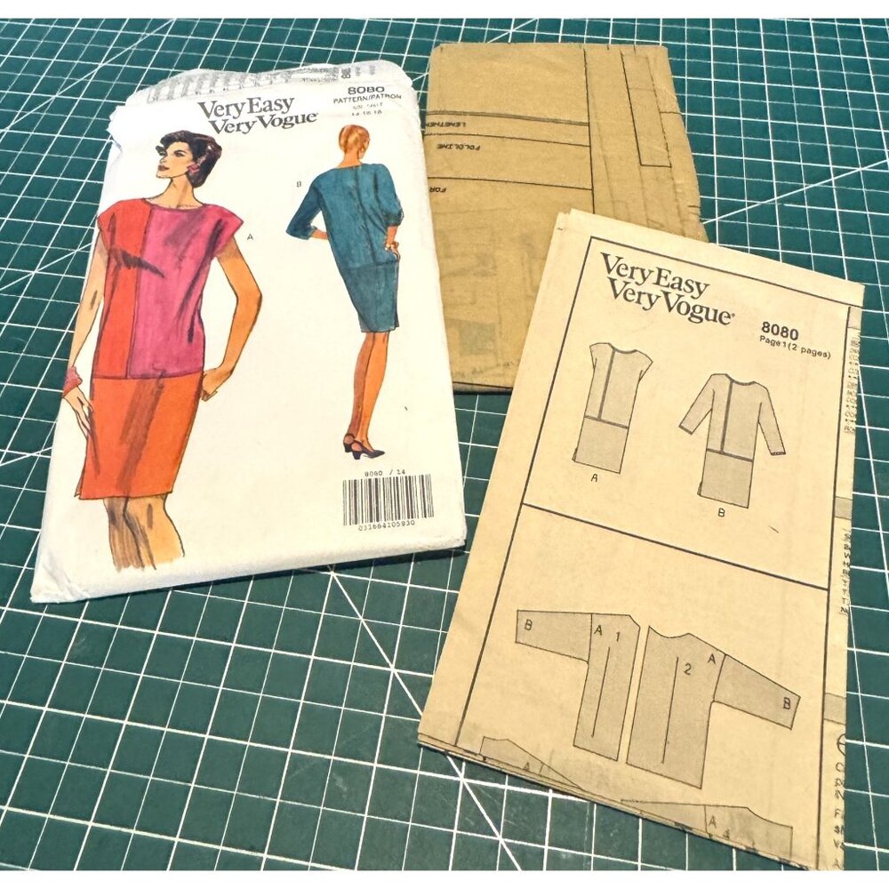 1991 Very Easy Very Vogue 8080 Sewing Pattern Dress Loose-Fitting Mid-Knee Shoul